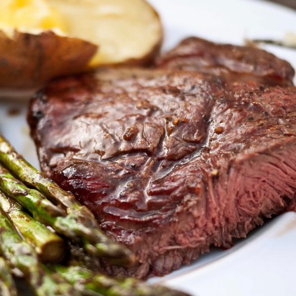 up close image of a perfectly cooked sirloin steak
