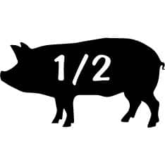 Black silhouette of a pig with half written on it signifying you can buy 1/2 of a pig for your pork needs from Hipwell Ranch of Oreana, Idaho in the Boise area