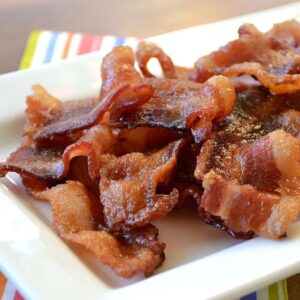Hipwell Ranch organic bacon on a colorful napkin