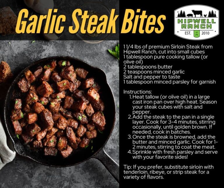 Garlic steak bites, sirloin steak, tenderloin steak, ribeye steak, easy dinner meal